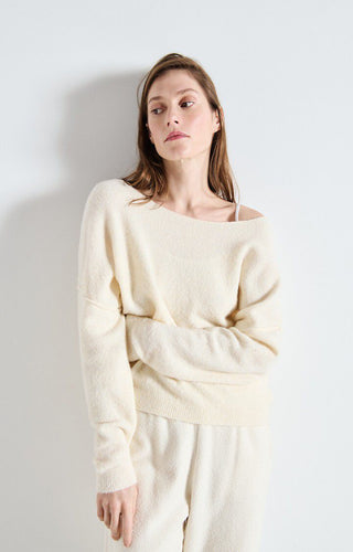 American Vintage Damsville Long Sleeved Boatneck Sweater-Pannacotta