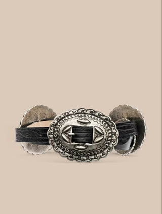 L'Agence Roca Western Belt-Black Lizard Embossed
