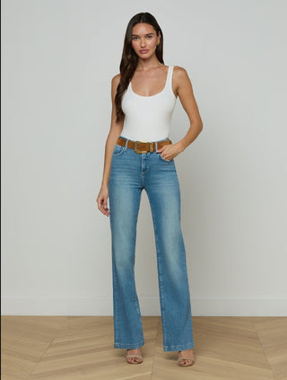 L'Agence Otera Wide Leather Belt-Cognac Suede