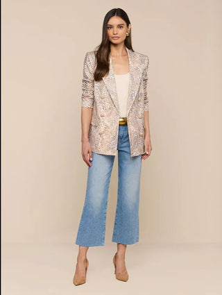 L'Agence Cambri Oversized Blazer-Tan/Mauve Valencia Leopard