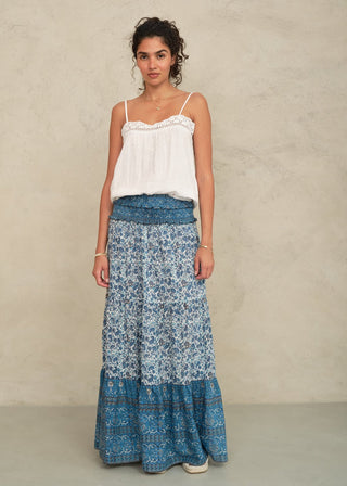 M.A.B.E Esti Print Maxi Skirt-Blue