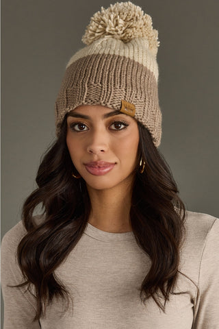 Panache Apparel Beige & Taupe Color Block Pom Hat