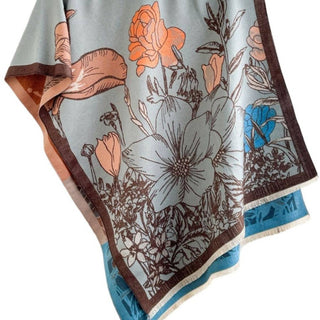Funkyrel Scarvii - Reversible Floral Print Scarf & Shawl-Blue