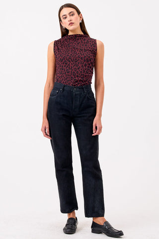 Goldie Leopard Sleeveless Drape Top-Bordeaux Leopard