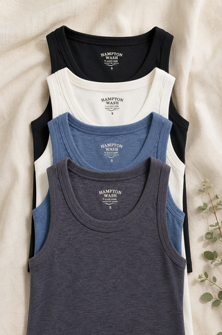 Hampton Wash by Alex Lehr Crew Neck Tank-Black, Cloud Dancer, Indigo, and Navy Blazer
