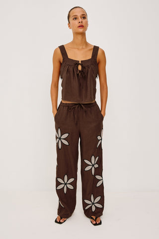 Rails Emmie Linen Pant-Cocoa Floral Embroidery