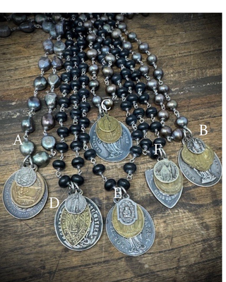 Shannon Koszyk One of a Kind Short Necklace with Black Onyx and Vintage Charms - F