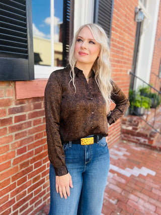 L'Agence Tyler Long Sleeve Blouse-Brown Herringbone Print