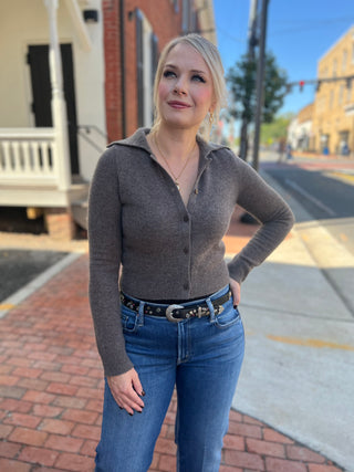 Naadam Coastal Cashmere Collared Cardigan-Cacao