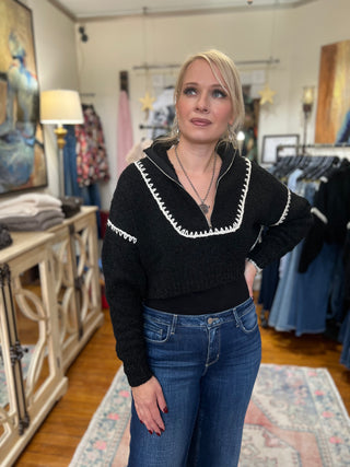 Staud Cropped Hampton Sweater-Black