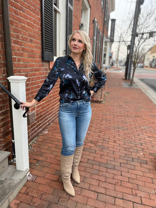 L'Agence Dani 3/4 Sleeve Blouse - Midnight Multi Moon Floral