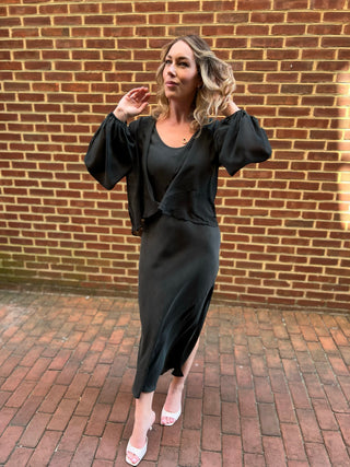 Michelle Jonas Chiffon Cardigan-Army Green