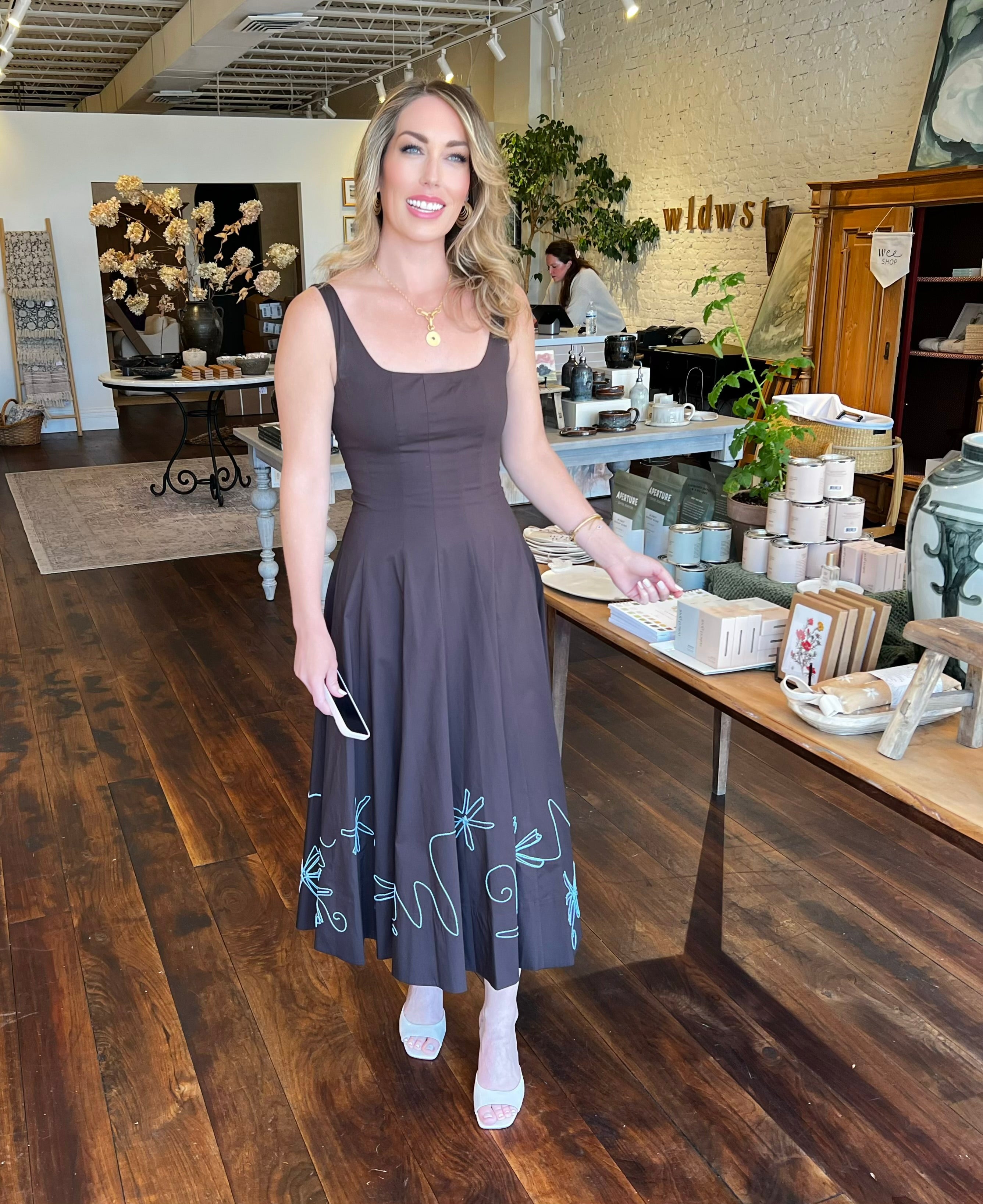 Staud Wells Dress-Earth/Clarity Embroidery