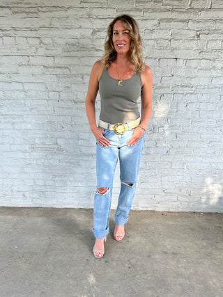 L'Agence Adria Scoop Neck Tank-Smoky Olive