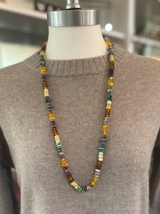 Paula Rosen Jewelry-Amber, Turquoise, and Yellow Jade Necklace