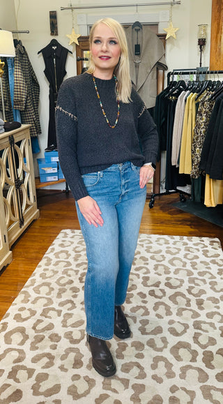 Autumn Cashmere Boxy Crew w/Blanket Stitched Reversed Seams-Charcoal/Paper Bag