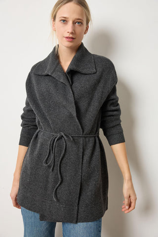 Lilla P Notch Front Open Cardi-Graphite