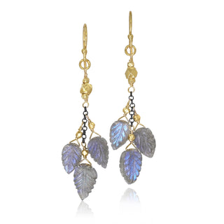 Robindira Unsworth Oxydized Gold Labradorite With Labradorite Leaf Drop Earrings