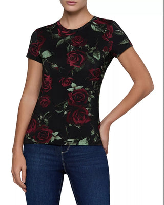 L'Agence Ressi Short Sleeve Crewneck Tee-Black Burgundy Romantic Rose