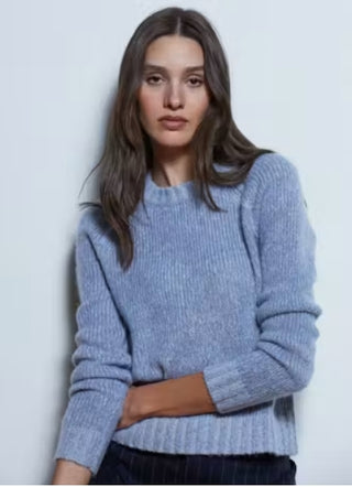 Autumn Cashmere Plaited Raglan-Denim/Fog or Espresso/Black