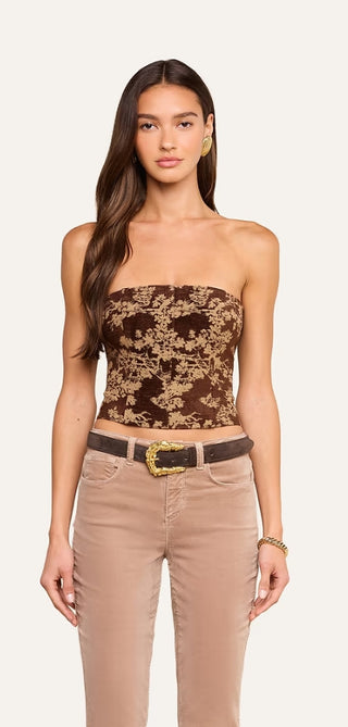L'Agence Paulette Strapless Corset-Brown Floral Tapestry