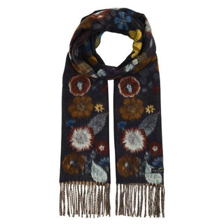 V. Fraas Pressed Floral Cashmink Scarf-Dark Navy