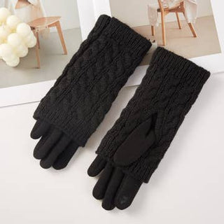 Hana 3 in 1 Cable Solid Knit Textured Winter Gloves-Burgundy, Gray or Black