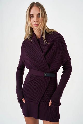 NFP Waffle Stitch Cardigan-Eggplant