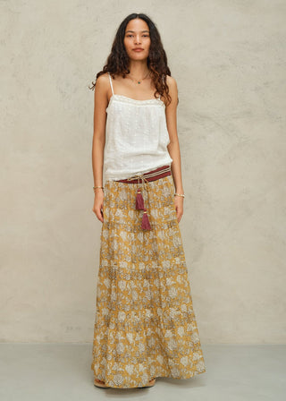 M.A.B.E. Tulsi Print Maxi Skirt-Mustard