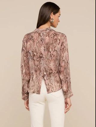L'Agence Cosette Crop Hi Low Shirt-Mauve/Multi Western Snake Print