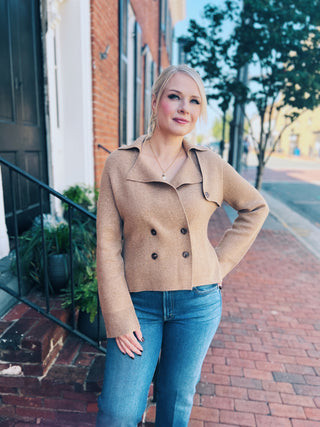 Naadam Cashmino Trench Sweater Jacket-Heathered Camel