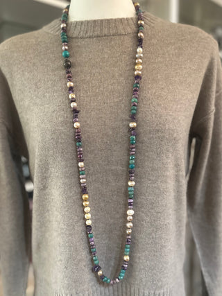 Paula Rosen Jewelry-Convertible Necklace-Amethyst, Amazonite, and Pearls
