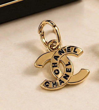 Channel Button Zipper Pull Stamped Gold Pendant