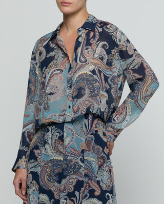 L'Agence Cosette Crop Hi Low Shirt-Midnight Paisley