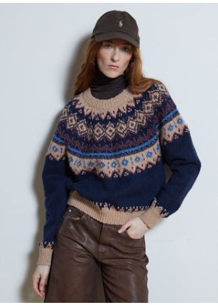 Autumn Cashmere Chunky Fair Isle Crew-Navy Combo