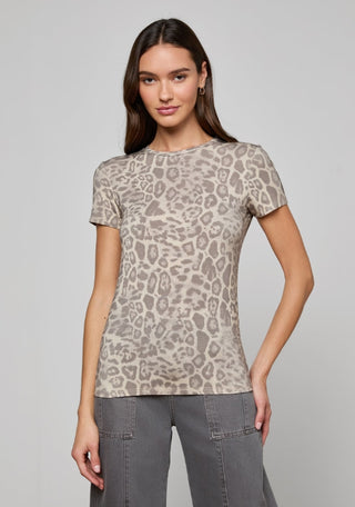 L'Agence Ressi Short Sleeve Crew-Gray Patch Leopard