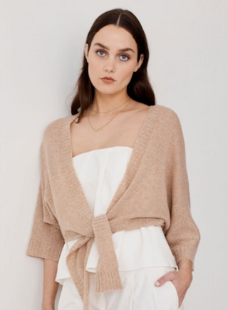 Autumn Cashmere Loose Gauge Dolman Tie Front Cardigan- Buckwheat