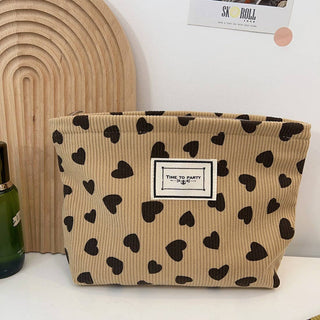 Funkrel Cosbai - Corduroy Heart Pattern Toiletry Bag-Khaki