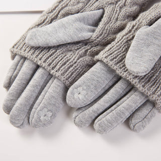 3 in 1 Cable Solid Knit Textured Winter Gloves
