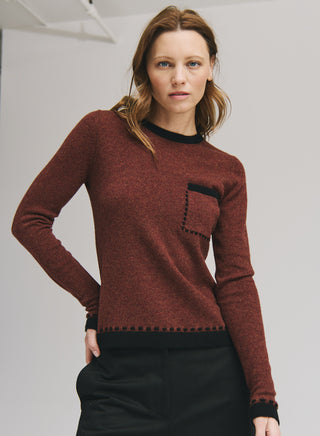 Autumn Cashmere Two Tone Crew Sweater with Lace Detail-Root Bear