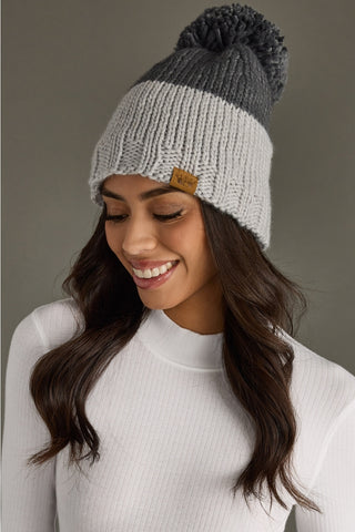 Panache Apparel Light Gray and Dark Gray Color Block Pom Hat
