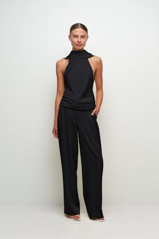 Jonathan Simkhai Samira Satin Drape Top-Black