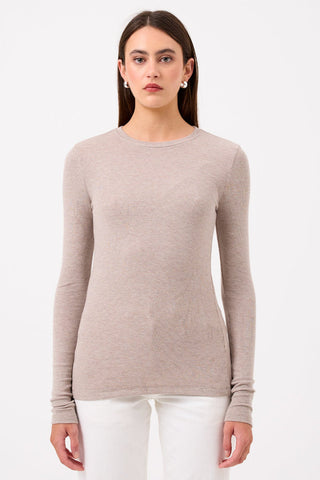 Goldie Long Sleeve Ribbed Crew Neck Tee -Oatmeal