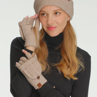 C.C Cable Pattern Convertible Flips Mitten Gloves