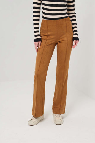 Anatomie Becca Flare Faux Suede Pintuck Pant-Carmel or Black