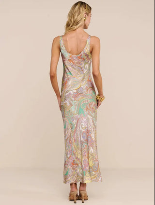 L'Agence Akiya Tank Dress - Green Multi Cluster Paisley