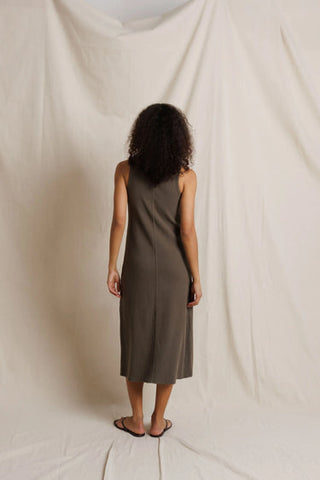 Perfectwhitetee Edith Heavy Rib High Neck Dress-Dark Olive