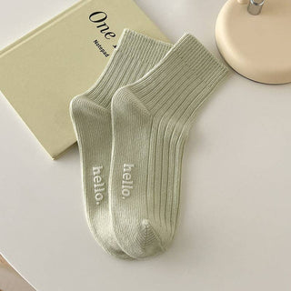 Funykrel Rufia - "Hello" Macaron Cream Colored Socks-Green or Blue