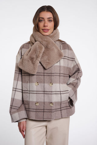 Rino & Pelle Stip Faux Fur Scarf-Mocha