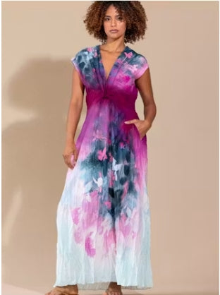 Go Silk Go For It Crinkle Cut Twist Dress-Gradient Garden
